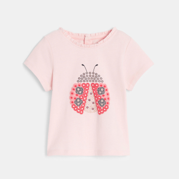 T-shirt coccinelle en relief rose bébé fille