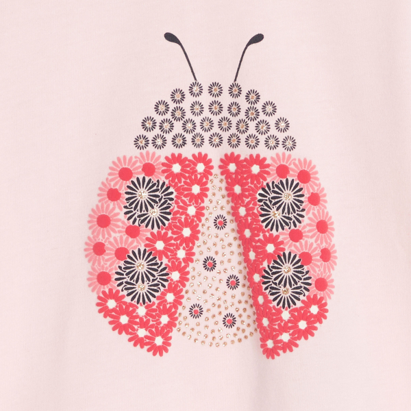 T-shirt coccinelle en relief rose bébé fille