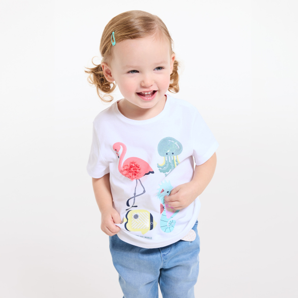 T-shirt sensoriel animaux blanc bébé fille