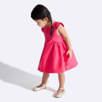 Robe de fête coton et lin rose bébé fille