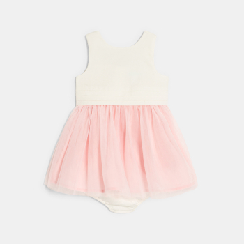 Robe chic bi-matière rose bébé fille