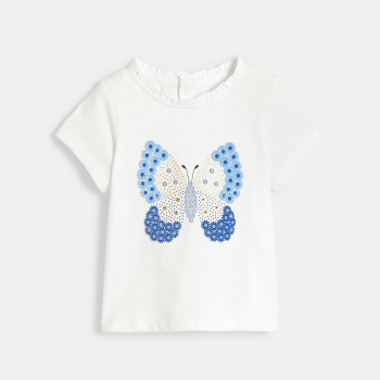 T-shirt papillon en relief blanc bébé fille