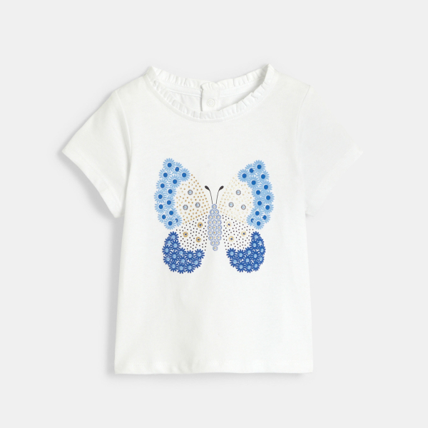T-shirt papillon en relief blanc bébé fille