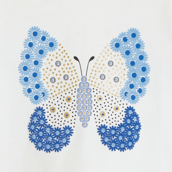 T-shirt papillon en relief blanc bébé fille