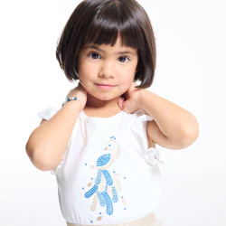T-shirt paon brillant blanc bébé fille