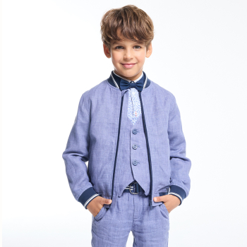 Blouson teddy en toile bleu Garçon