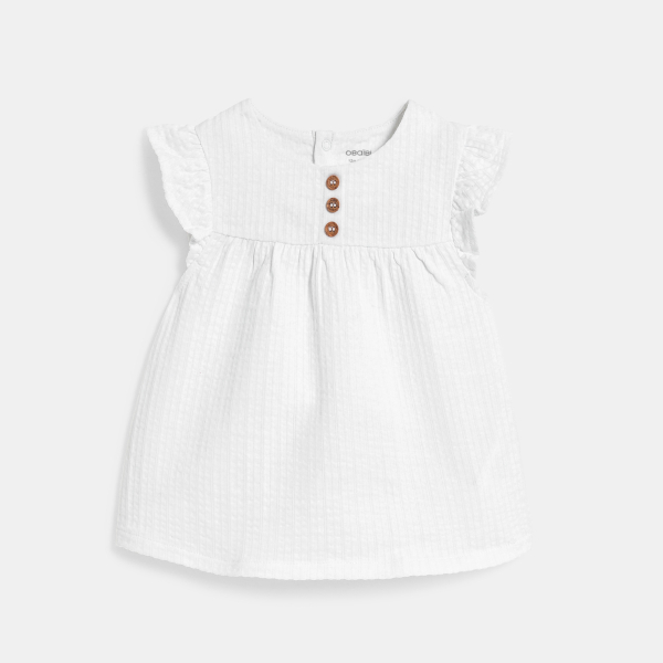 Blouse coton seersucker blanc bébé fille