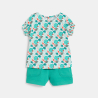 Tee-shirt imprimé tropical et short micro twill de coton vert bébé fille