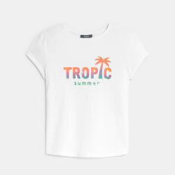 تي شيرت باللون الأبيض ومُزيَّن بعبارة tropic summer للفتيات