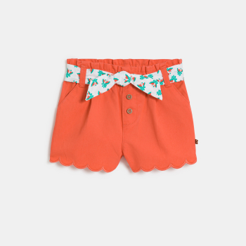Short festonné à ceinture imprimée orange bébé fille