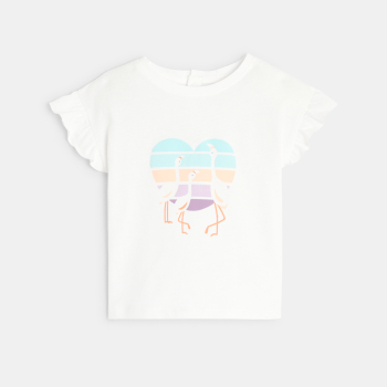 T-shirt flamants cœur blanc bébé fille