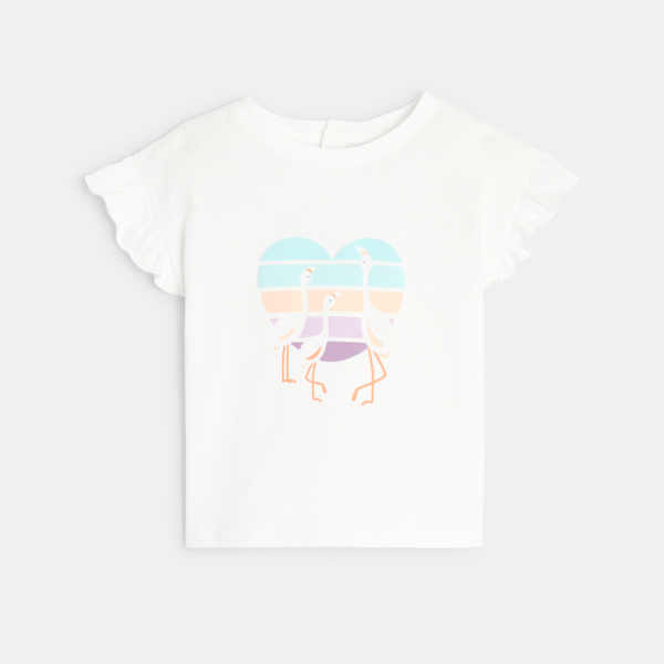 T-shirt flamants cœur blanc bébé fille