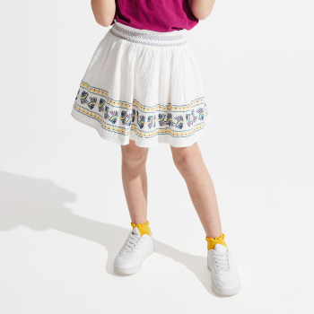Jupe brodée en gaze de coton blanc Fille