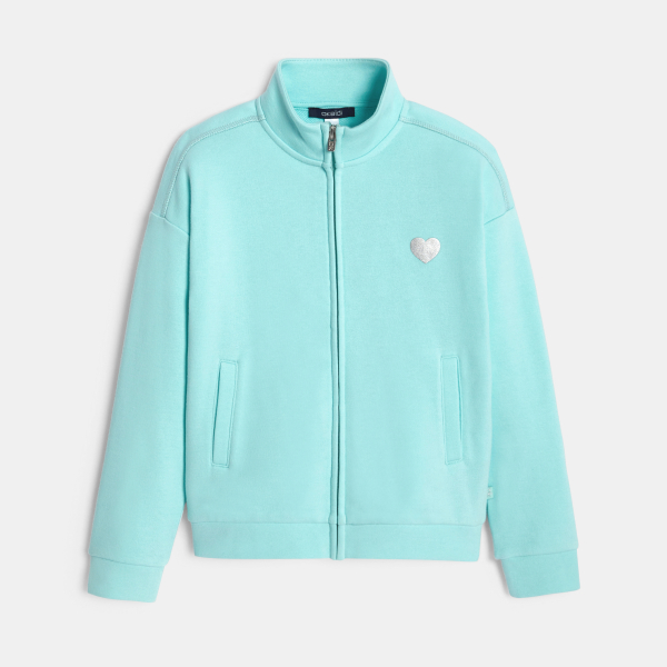 Sweat-shirt uni à col montant bleu fille