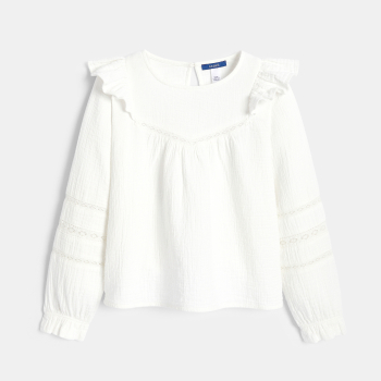 Blouse volantée en gaze de coton blanc Fille