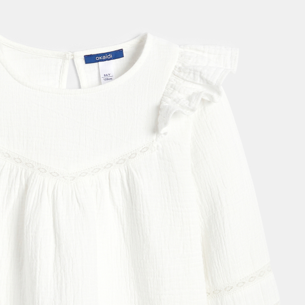 Blouse volantée en gaze de coton blanc Fille