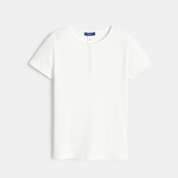 T-shirt côtelé uni blanc Fille
