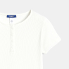 T-shirt côtelé uni blanc Fille