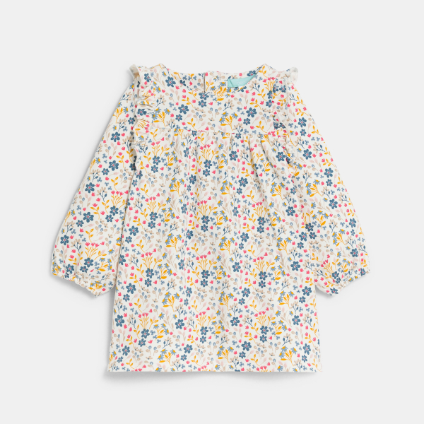 Robe fleurie à volants et legging jaune bébé fille