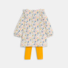 Robe fleurie à volants et legging jaune bébé fille