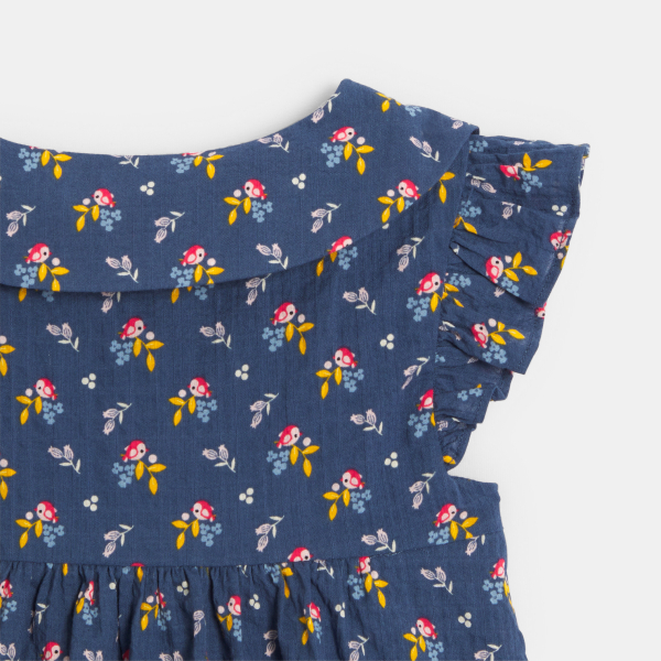Robe coton plumetis oiseaux bleu bébé fille