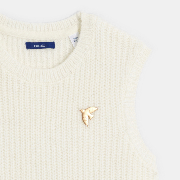 Pull côtelé sans manches blanc meringue fille