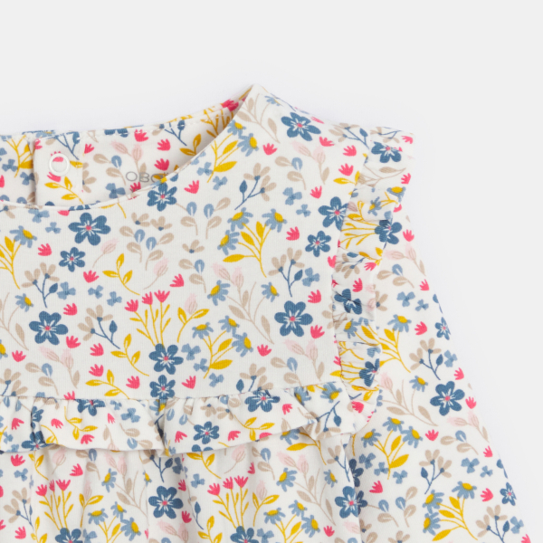 Blouse fantaisie à volants fleurie gris bébé fille