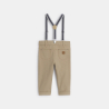 Pantalon modulable coton fantaisie à bretelles beige lin bébé garçon