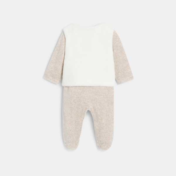 Dors-bien velours lapin avec gilet rose bébé fille