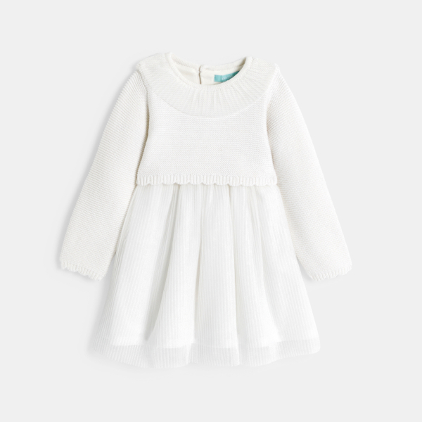 Robe de cérémonie en maille tricot blanc bébé fille