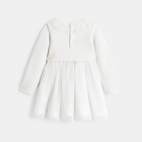 Robe de cérémonie en maille tricot blanc bébé fille