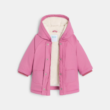 Parka déperlante doublée à capuche rose bébé fille