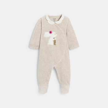 Dors-bien velours lapin avec gilet rose bébé fille