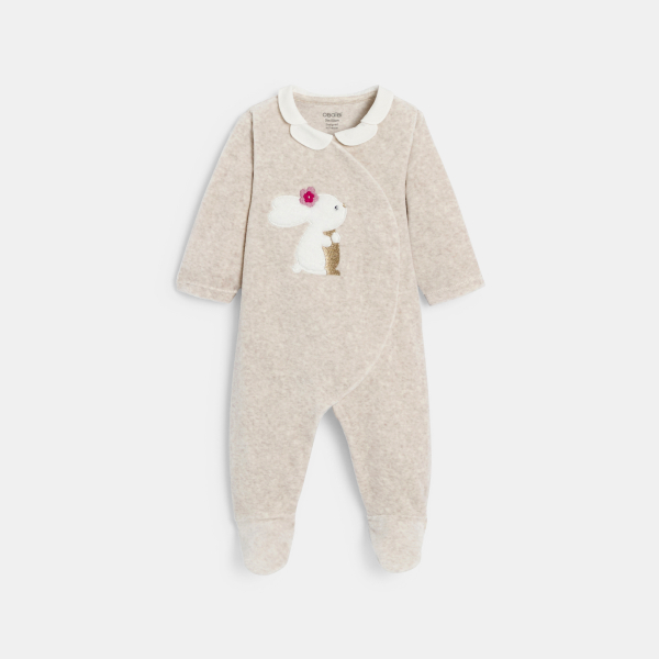 Dors-bien velours lapin avec gilet rose bébé fille