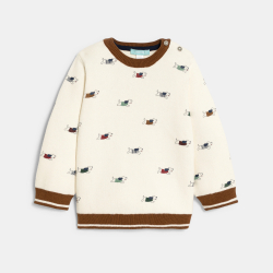 Pull épais maille tricot imprimé animaux blanc bébé garçon