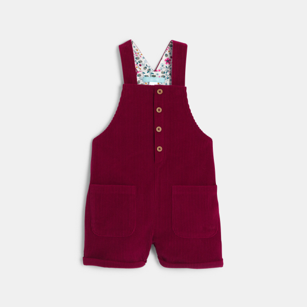 Salopette courte velours rose bébé fille