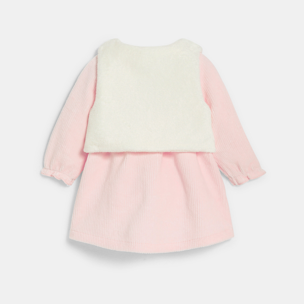 Robe velours côtelée et gilet rose bébé fille