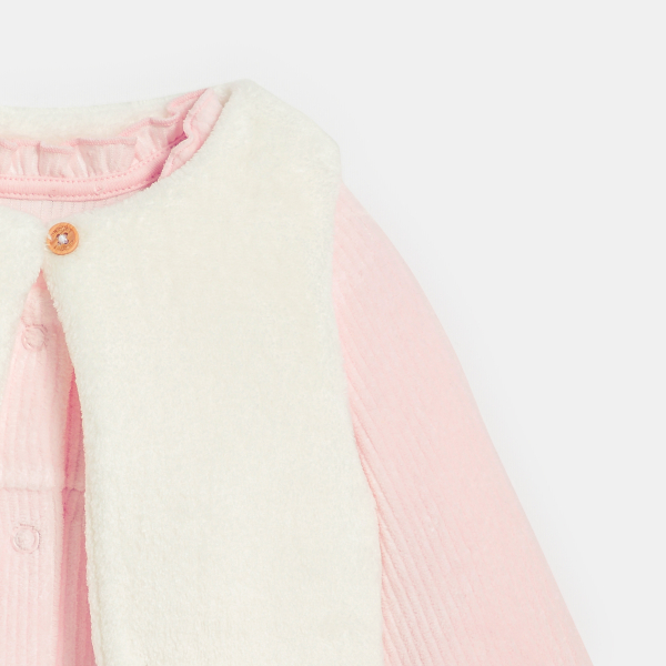 Robe velours côtelée et gilet rose bébé fille