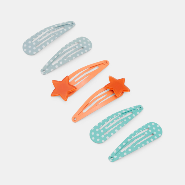 مشابك شعر فاخرة تفتح بالضغط باللون الأزرق للفتيات.(مجموعة من 6)