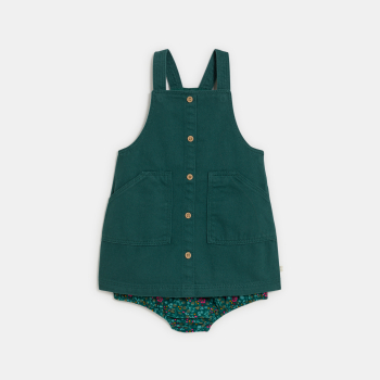 Robe salopette denim vert bébé fille