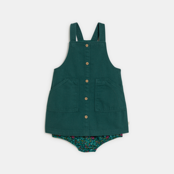 Robe salopette denim vert bébé fille