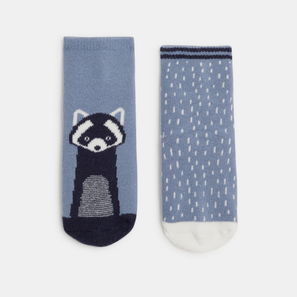 Chaussettes antiglisse animal bleu bébé garçon (lot de 2)
