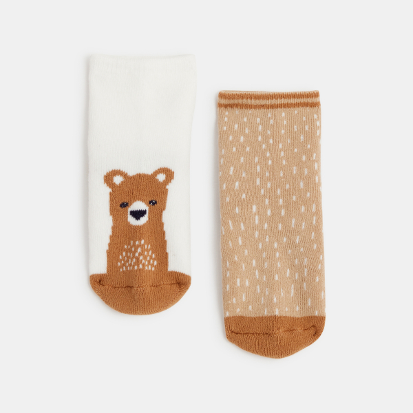 Chaussettes antiglisse ours marron bébé garçon (lot de 2)