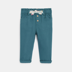 Pantalon twill de coton bleu bébé fille