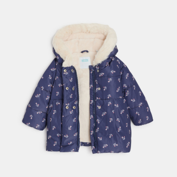 Manteau matelassé doublé fleuri bleu bébé fille