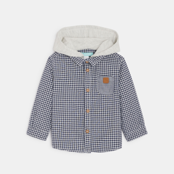 Chemise à carreaux à capuche bleu bébé garçon