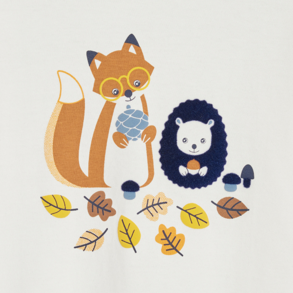 T-shirt coton automne brodé blanc bébé garçon