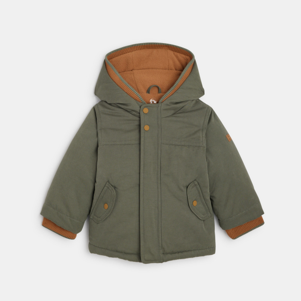معطف أنوراك 2 في 1، ملمس قشرة الخوخ، باللون الأخضر الكاكي للفتيان الصغار