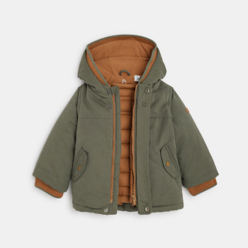 Parka 2 en 1 effet peau de pêche vert kaki bébé garçon