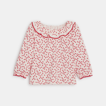 T-shirt col volanté coeurs bébé fille
